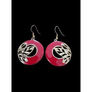 vintage edgar berebi Red Swirl Enamel & Gold Tone Pierced Hook Dangle earrings